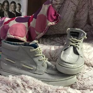 Gray Sperry Top-Spider sneakers with sequins